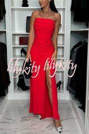 Miami Date Night Off Shoulder Drape Ruched High Slit Party Maxi Dress