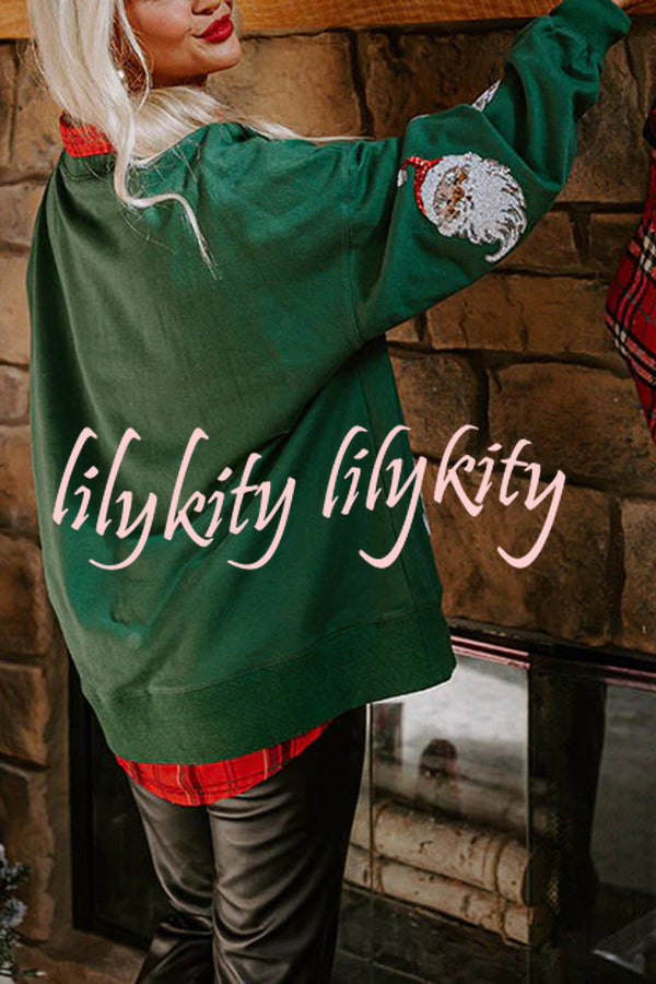 Santa Honey Sequin Christmas Pattern Loose Sweatshirt