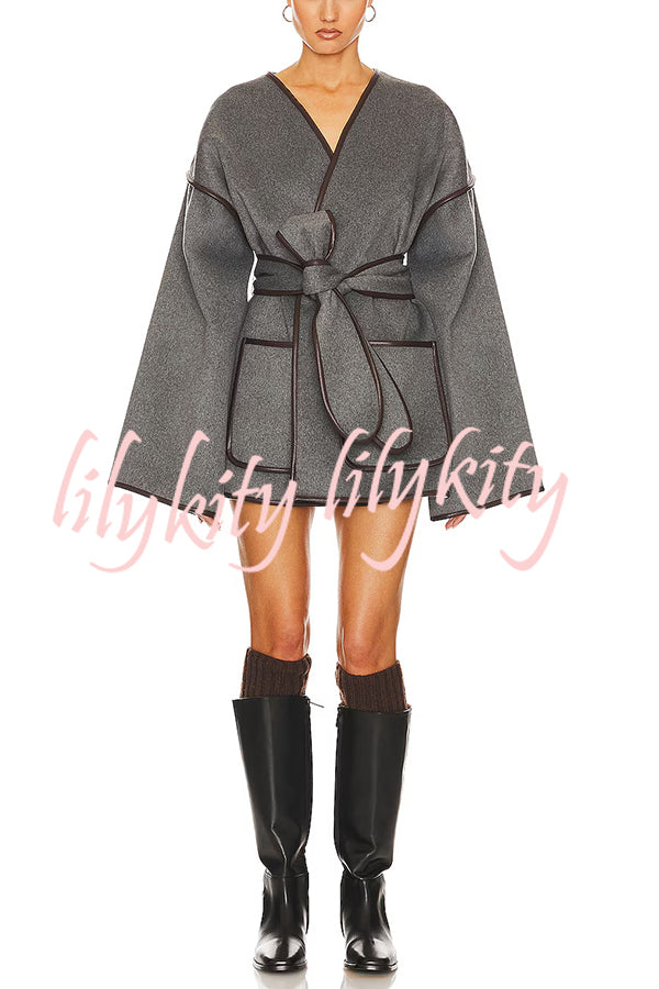 Comfort Is Luxury Wool Blend Tie-up  Pocket Oversized Blanket Coat