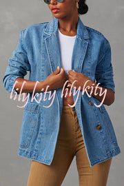 Breaking The Rules Denim Button Up Lapel Loose Blazer Jacket