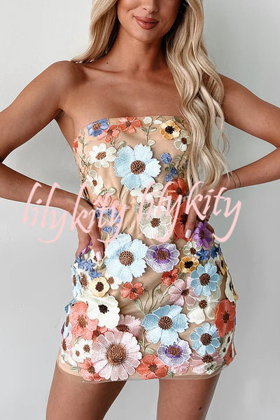 Sexy Embroidered Floral Appliqu¨¦ Off Shoulder Mini Dress