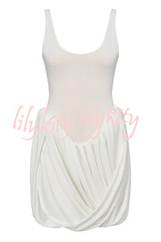 Inspiring Allure Puffy Pleated Draped Trim Tank Stretch Mini Dress