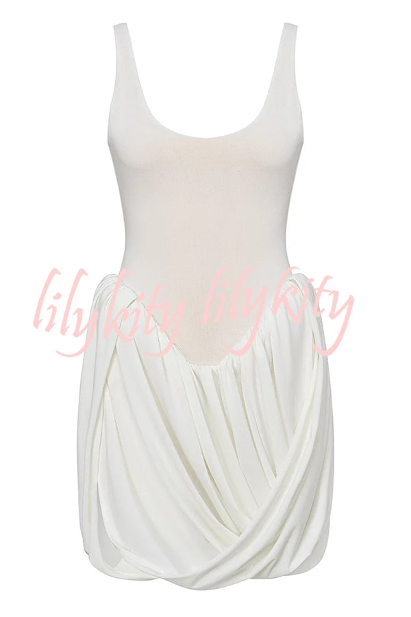 Inspiring Allure Puffy Pleated Draped Trim Tank Stretch Mini Dress