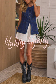 Fashionable Casual Slim Fit Button Pocket Denim Vest