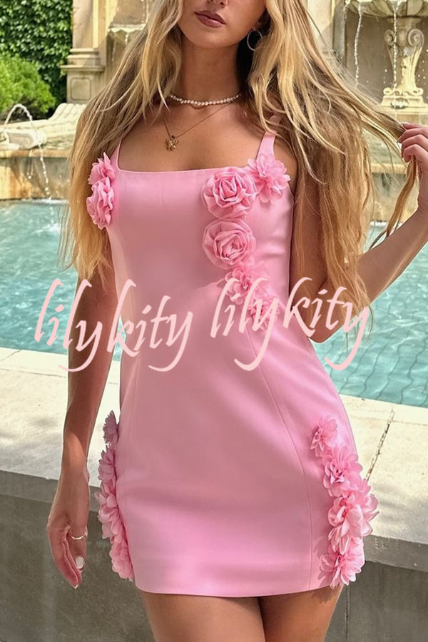 Three-dimensional Flower Sexy Suspender Slim Mini Dress