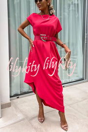 Extraordinary Cut Asymmetrical Short Sleeve  Loose Midi Dress