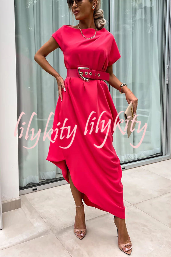 Extraordinary Cut Asymmetrical Short Sleeve  Loose Midi Dress