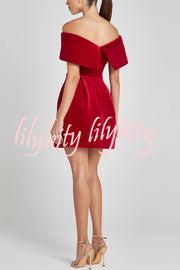 Best Lover Velvet Lapel Bandeau Removable Belt Pocketed Mini Dress