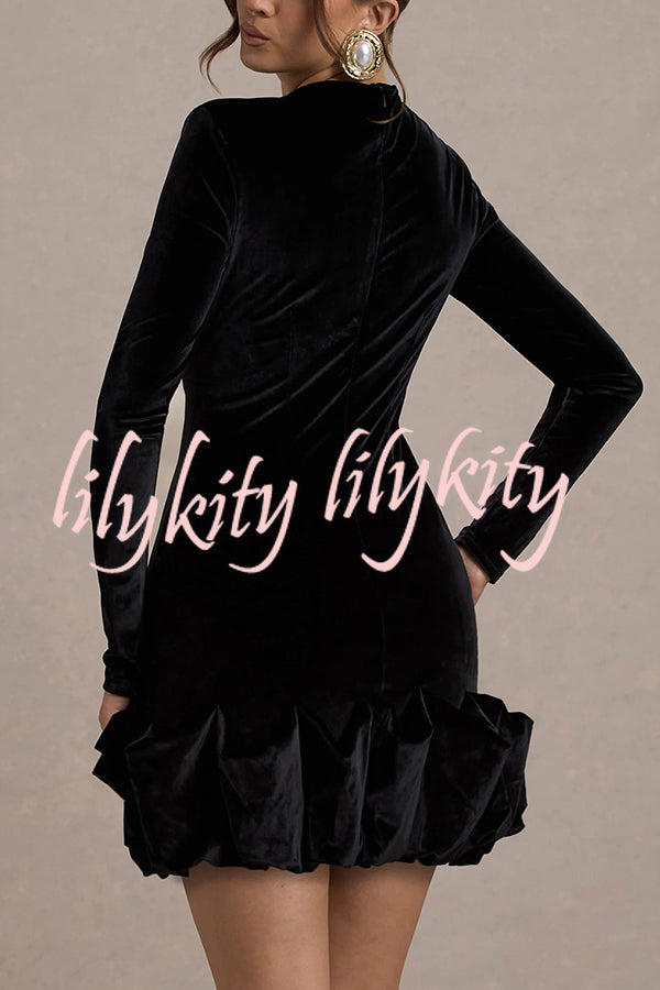 Solid Color Velvet Slim-fit Long-sleeved Mini Dress