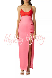 Fabulous Style Colorblock Cut-Out Knotted Accents Slit Maxi Dress