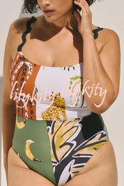 Nature Beauty Unique Leopard Print Ric Rac Strap Stretch One-piece Swimsuit