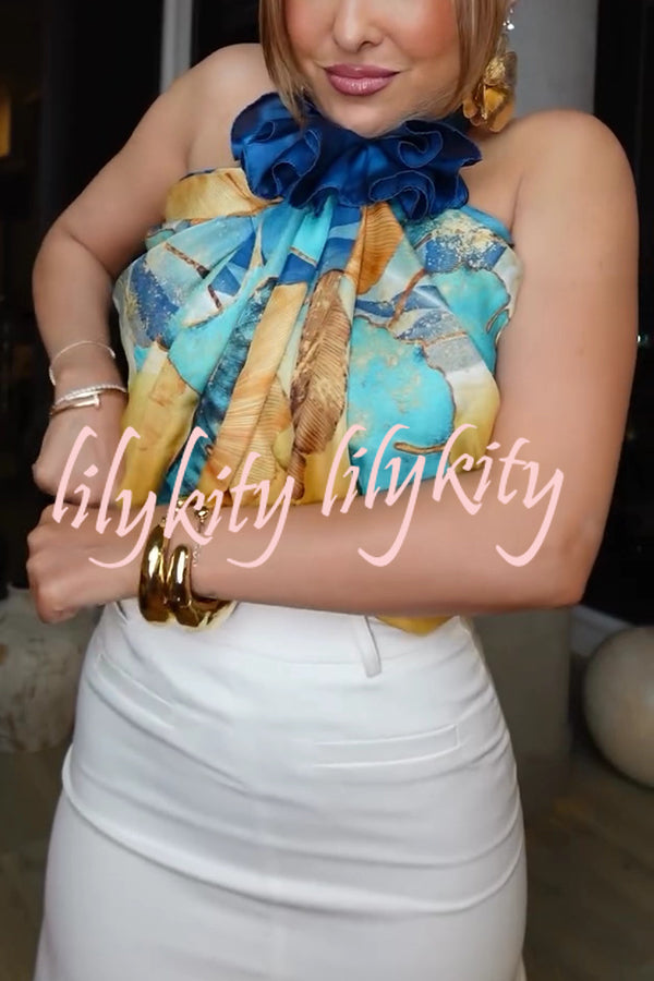Ginkgo Leaf Printed Mid-Length Multifunctional Silk Scarf