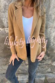 Daytime Perfection Faux Wool Lapel Button Relaxed Blazer