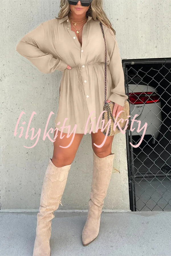Solid Color Long Sleeve Button Casual Shirt-Style Rompers