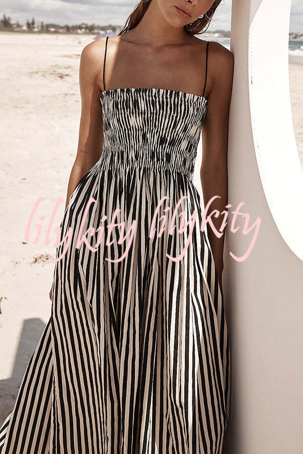 Mariela Stripe Smocked Bust Pocketed Slip Loose Maxi Dress