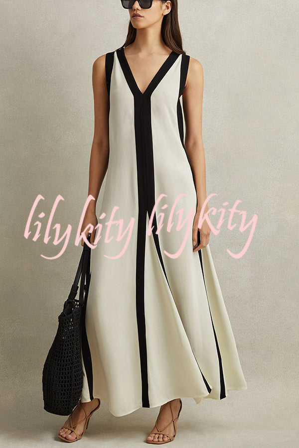 Elegant Piano Keys Reversible Style Colorblock A-line Maxi Dress