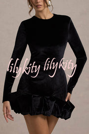 Solid Color Velvet Slim-fit Long-sleeved Mini Dress