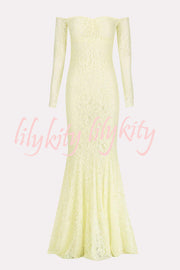Sexy Off Shoulder Long-sleeved Lace Slim Fishtail Maxi Dress