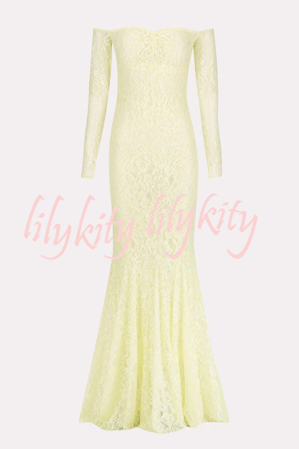 Sexy Off Shoulder Long-sleeved Lace Slim Fishtail Maxi Dress