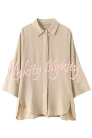 Solid Color Loose Casual Shirt and Elastic Waist Pocket Wide Leg Pants Set