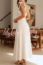 Solid Color V-neck Elegant Sling Lace Up Vacation Maxi Dress