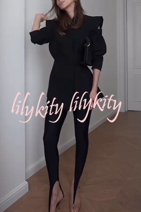 Fashionable Pioneer Stand V-neck Split Sleeve Loose Blazer