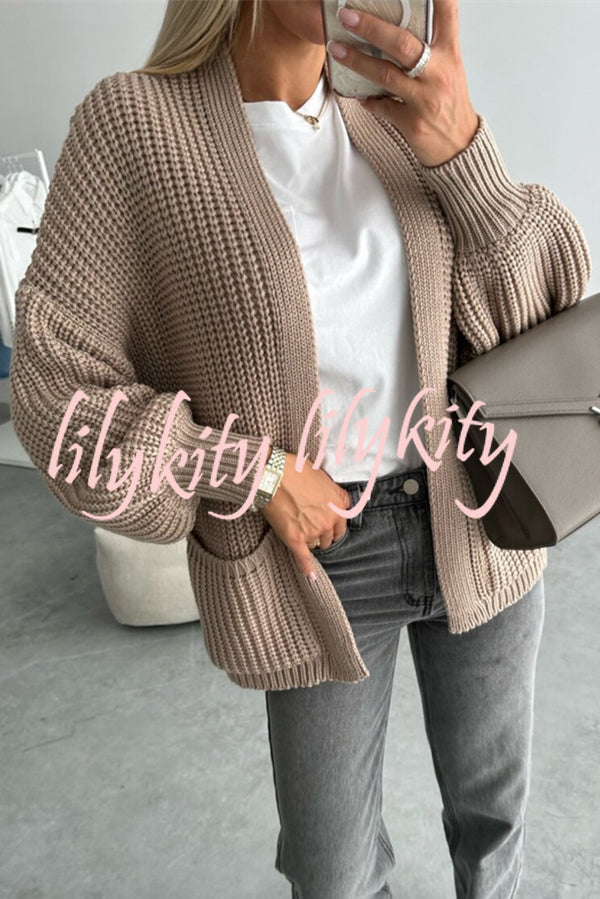 Solid Color V-neck Long-sleeved Casual Knitted Cardigan