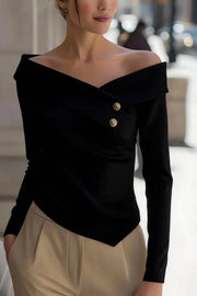 Elegant Off-shoulder Long-sleeved Button-down Shirt