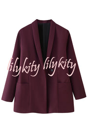 Solid Color Lapel Long Sleeve Casual Pocket Long Blazer