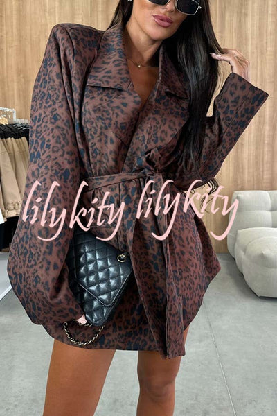 Ashley Leopard Print Belted Pocket Lapel Loose Blazer and High Rise Skorts Set