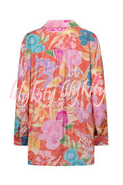 Painter's Garden Boho Floral Print Button Long Sleeve Relaxed Blouse