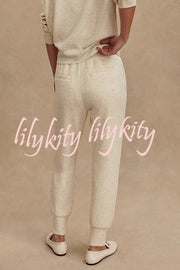 Ivory Marl Fleck Half-Zip Neck Long Sleeve Sweatshirt and Elastic Waist Pocket Jogger Set