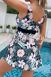 Cheerful Floral Print Bow Detail Tankini Swimsuit Set
