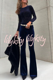 Caty Velvet Mesh Unique Pattern Long Sleeve Stretch Bodysuit