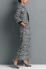 Stylish Long-sleeved Single-breasted Short Jacket and Casual Pocket Wide-leg Pants Sets