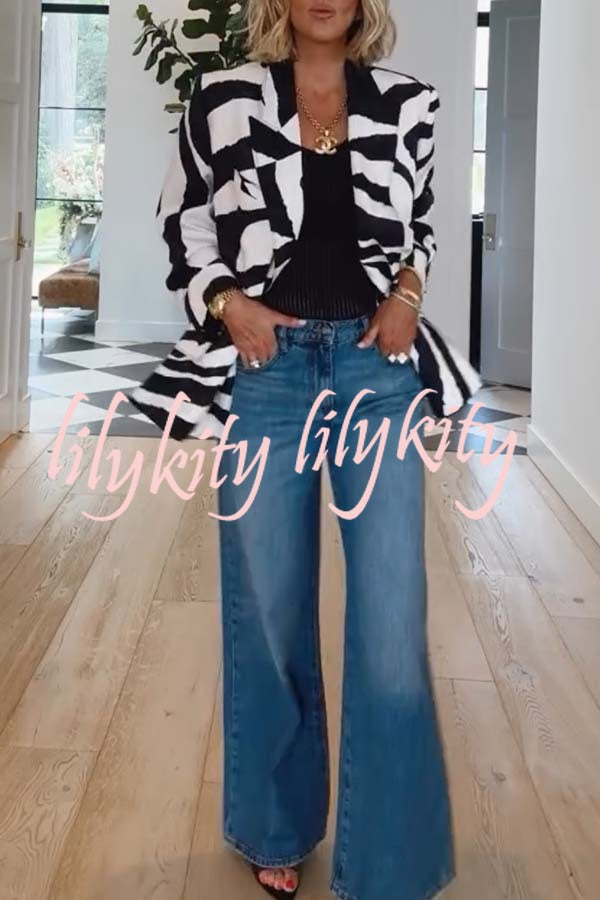 Breath of Freedom Animal Print Button Up Long Sleeve Lapel Loose Blazer