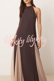 Fresh Horizons Panelled Tulle Halter A-line Maxi Dress