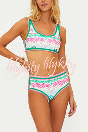 Dream Pool Day Tropical Unique Print Stretch Bikini Swimsuit