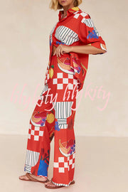 Unique Printed Casual Shirt and Elastic Waist Pants Set