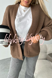 Solid Color V-neck Long-sleeved Casual Knitted Cardigan