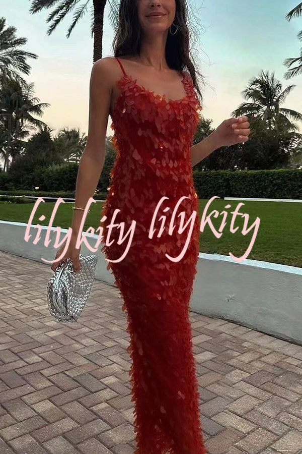Fashionable Sequined Sexy Open Back Slim Maxi Dress