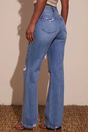 Fashion Raw Edge Ripped Casual Pocket Stretch Straight Jeans