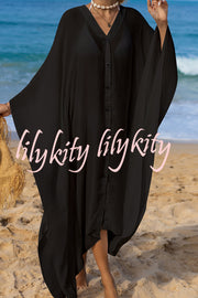 Rustic V Neck Button Down Cover Up