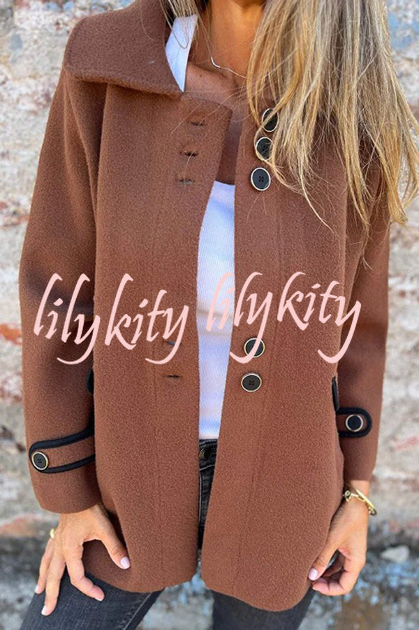 Solid Color Lapel Long Sleeve Button Loose Coat