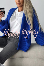 Solid Color V-neck Long-sleeved Casual Knitted Cardigan