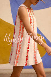 Unique Printed Round Neck Sleeveless Casual Loose Mini Dress