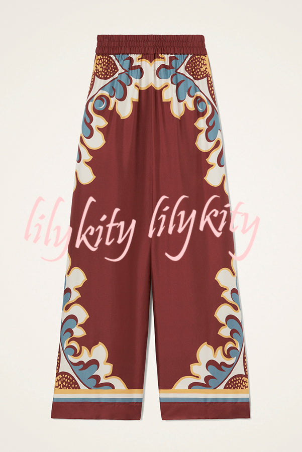Bohemian Dreams Unique Print Elastic Waist Pocket Wide Leg Pants