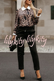 Leopard Print Lapel Long Sleeve Casual Shirt