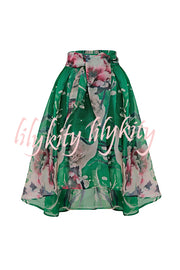 Tessy Batwing Sleeve Top and Floral Elastic Waist Pearls Detail High Low Midi Skirt Set