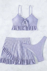 Hollow Patchwork Suspender Strap Three Pieces Swimsuit Set